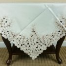 Embroidery Peacock Solid Beige Fabric Cutwork Tablecloth End Table Night Stand