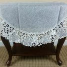 White Leaves Embroidered 33"" Round Organza Sheer Fabric Embroidery Tablecloth