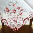 Embroidered Organza Shining Pieces Dark Red 33X33"" Square Embroidery Tablecloth