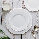 20 White 8"" Round Plastic Dinner Plates Silver Scalloped Rim Events Wedding