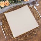 10 Taupe 8"" Square Concave Plastic Salad Dinner Plates Gold Rim Party Events