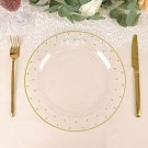 10 Clear 10"" Round Plastic Dessert Plates Gold Dotted Rim Party Events Supplies