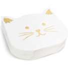 White Paper Napkins With Gold Foil For Cat Party Supplies (6.5 X 6.5 In 50-Pcs)