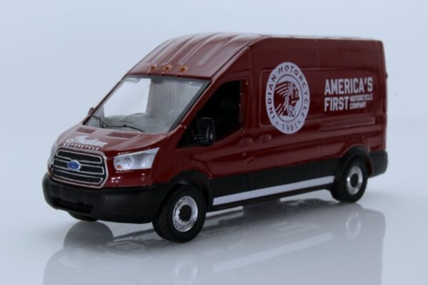 Diecast 2015 Ford Transit Indian Motorcycle Delivery Van 1:64 Scale Truck