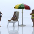 Diecast Beach Figures Umbrella Chair 3 Women 1:64 Diorama People Girls Set