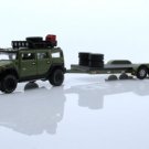 Diecast 2004 Hummer H2 Flatbed Equipment Trailer Car Hauler 1:64 Scale Green
