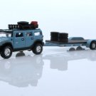 Diecast 2004 Hummer H2 Flatbed Equipment Trailer Car Hauler 1:64 Scale Blue