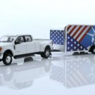 Diecast 2018 Ford F 350 Usa Flag Box Trailer Car Hauler Truck 1:64 Scale