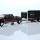 Diecast 2019 Ford F 350 Dually Nissan Box Trailer Car Hauler Truck 1:64 Scale