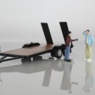 Diecast Flatbed Trailer With Working Ramps 2 Figures For 1:64 Scale Trucks