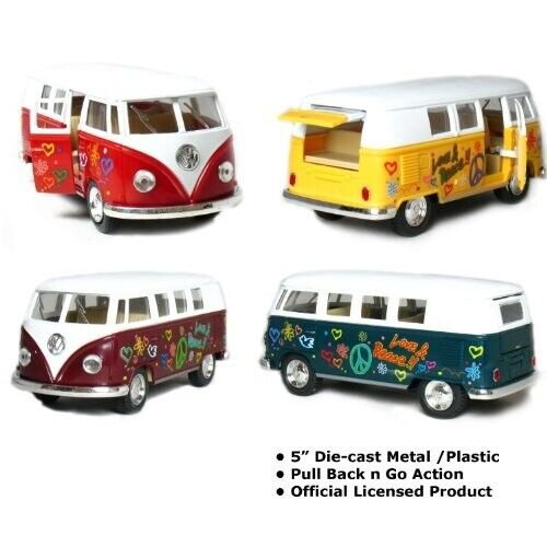 Diecast 4Pc Set 5" 1962 Volkswagen Classical Bus Decal 1:32 Love Peace