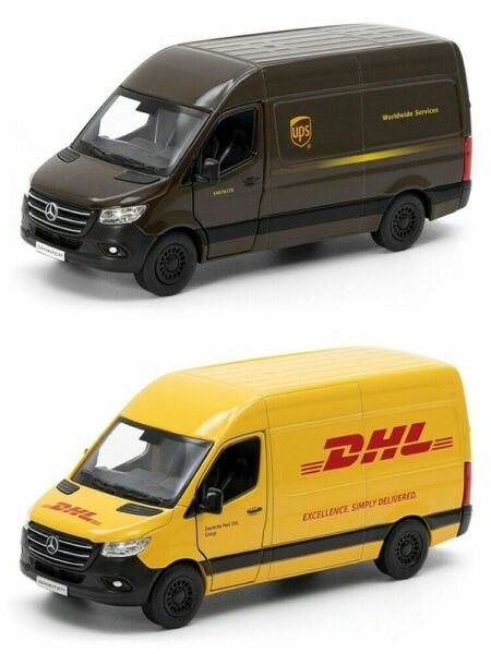 Diecast 5'' Mercedes Benz Sprinter Van Car 1:48 *Set Of 2* Ups Dhl