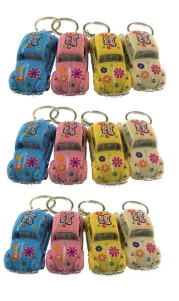 Diecast 12Pc Box 2.5" 1967 Vw Beetle Pastel Decal Keychain 1:64