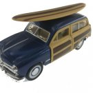 Diecast 5" 1949 Ford Woody Wagon With Surfboard Car 1:40 Blue