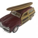 Diecast 5" 1949 Ford Woody Wagon With Surfboard Car 1:40 Red