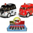Diecast 12Pc Box 2" Little Van Police/Fire Fighter Car Pull Action