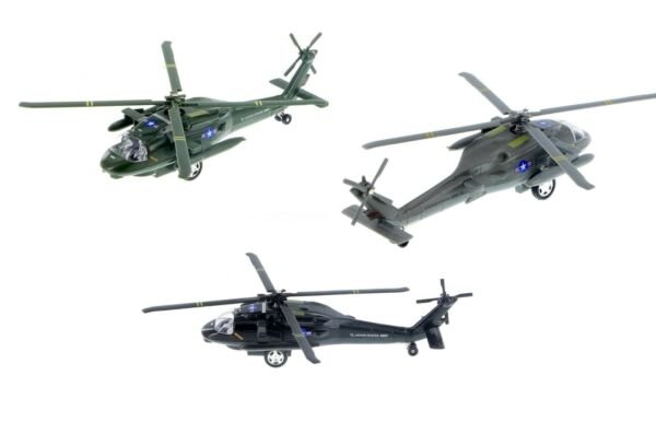 Diecast 3Pc Set 8" Black Hawk Helicopter Army Military Airplane
