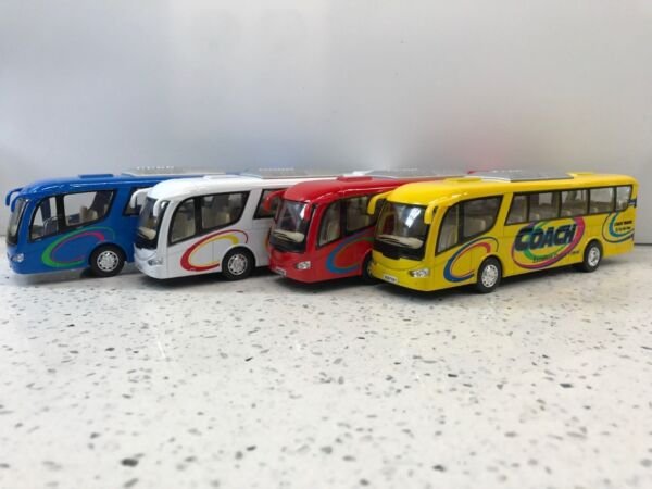 Diecast 4Pc Set 7" Coach Tour Travel Bus Pull Action