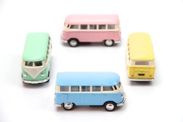 Diecast 4Pc Set 2.5" 1962 Vw Volkswagen Bus Car 1:64 Pastel