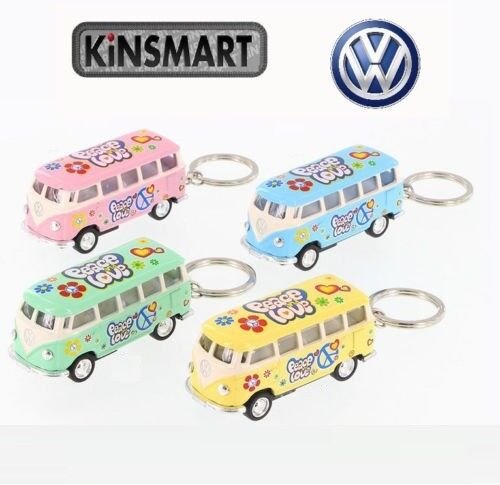 Diecast 4Pc Set:2.5" 1962 Volkswagen Bus Keychain 1:64 Decal Pastel