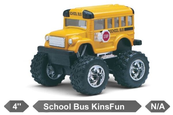 Diecast 4" Monster Funny Big Wheel School Bus Pull Action Kids