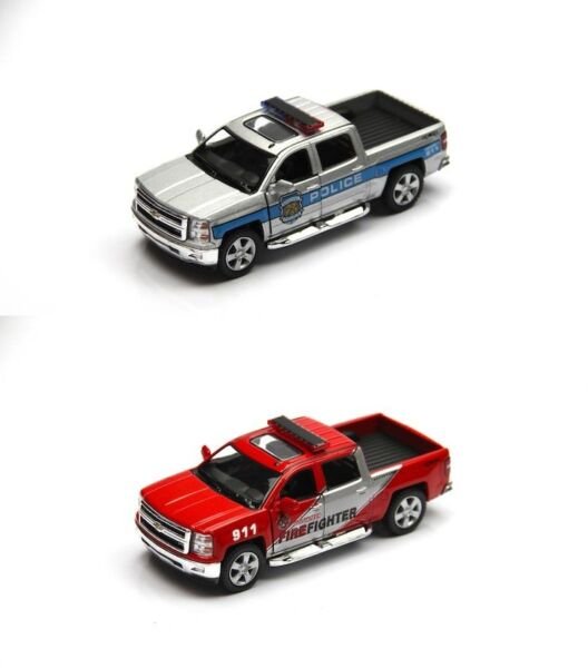 Diecast 2Pc Set 5" 2014 Chevrolet Silverado Police/Fire Truck 1:46