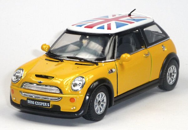 Diecast 5" Mini Cooper S British Flag 1:28 Yellow