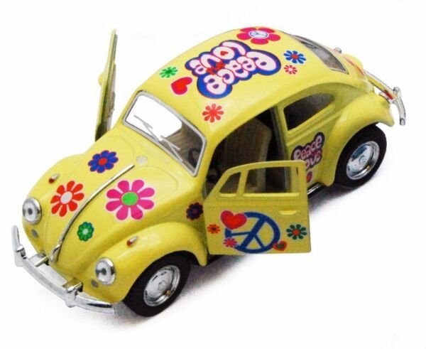 Diecast 5" 1967 Vw Classic Beetle Peace Decals 1:32 Volkswagen Yellow