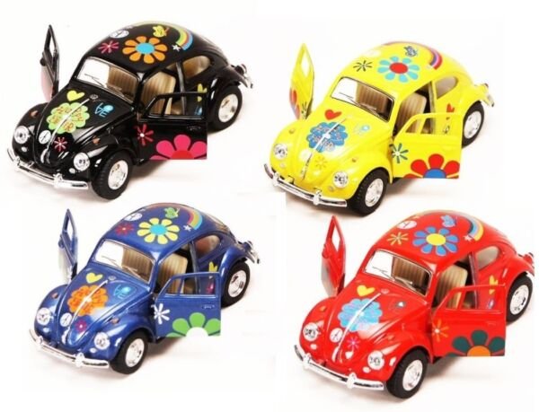 Diecast 4Pc Set 5" 1967 Volkswagen Beetle With Flowers Decals 1:32