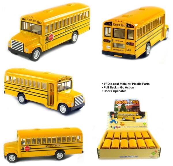 Diecast 12Pc Box 5" School Bus Die Cast Pull Back Action