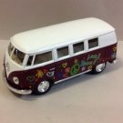 Diecast 5" 1962 Volkswagen Classical Bus With Decal 1:32 Love Peace Maroon