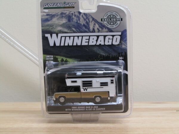 Diecast Winnebago Black/Gold 1990 Dodge Ram D 250 With Camper 1/64