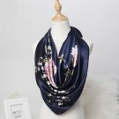 Navy Pink Roses Scarf Large Square Satin Silk Feel Head Neck Wrap Scarves Shawl Floral Scarf 35"