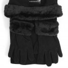 Black 3pc Women's Winter Hat Scarf Gloves Fleece Set