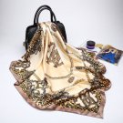 Beige Leopard Fashion Scarf Women Print Silk Large Square Shawl 35"x35"