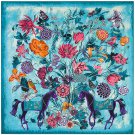 Blue Green Horse Oversize Square Scarf Women's Pink Birds Twill Print Head Shawl Scarves 51" x 51"