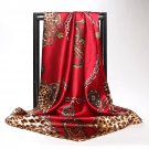 Red Womens Leopard Soft Satin Square Scarf Print Head Shawl Wraps 35" x 35"