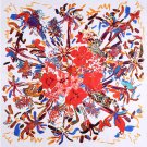 Beige Vintage Flower Print Scarf Women Fashion Square Large Shawl 51" x 51"