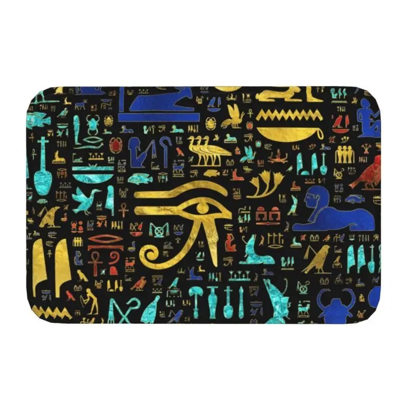 Colorful Ancient Egyptian Hieroglyphic Pattern Front Door Floor Mat