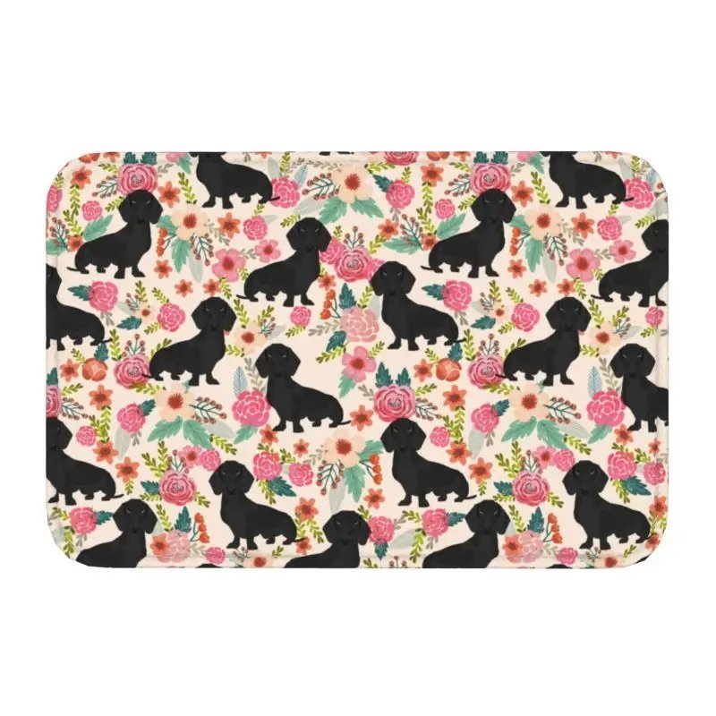 Doxie Florals Dachshund Floor Door Mats Anti-Slip Outdoor Sausage Dog ...