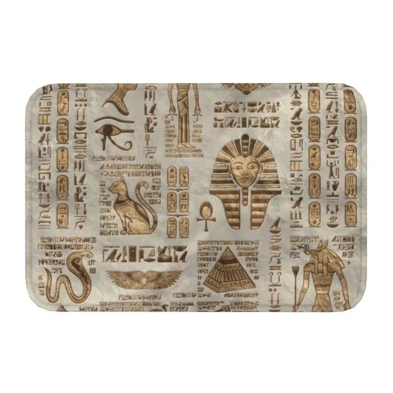 Egyptian Hieroglyphs And Deities Front Door Mat Indoor Absorbent Egypt