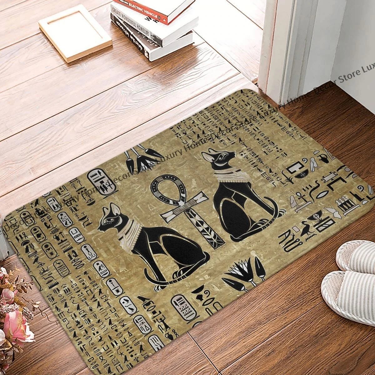 Ancient Egypt Bath Mat Bastet Egyptian Cats And Ankh Cross Doormat