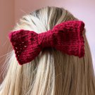 Christmas hair bows for girls handmade, Red/Green Knit hair accessories