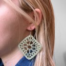 Green Crochet Earrings Geometric, Handmade Drop earrings boho
