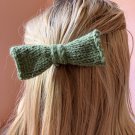 2 pack Blue/Green hair bows for girls handmade, Knit hair accessories
