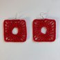 Red Geometric Crochet Earring, Handmade Jewelry, Lightweight