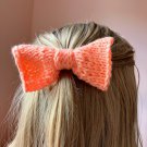 White/Orange 2 pack hair bows for girls handmade, Knit hair accessories