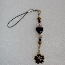 Handcrafted Bead Phone or Accessory Charm with Black and Gold Theme