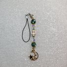 Handcrafted Bead Phone or Accessory Charm with Green and White Theme Jewelry