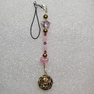 Handcrafted Bead Phone or Accessory Charm with Pink-Gold and Romance Theme